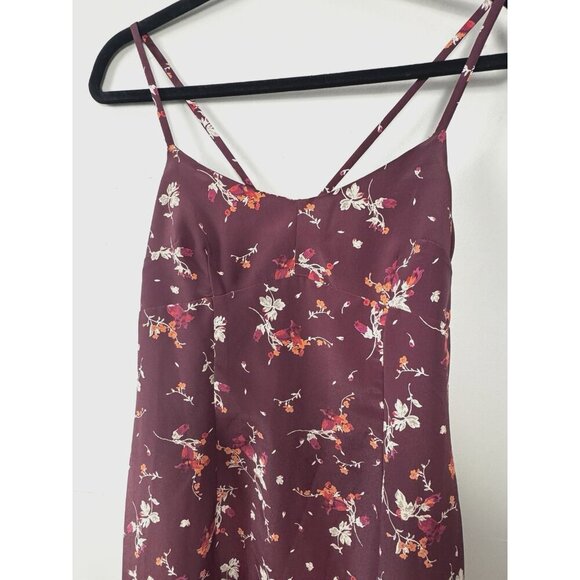 VTG Y2K Express Babydoll Midi Dress Burgundy Floral Moody Romantic Dark Fairy M - Picture 3 of 11